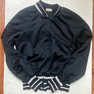 Black Bomber Jacket with Striped Trim